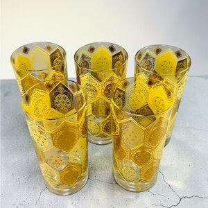 Vintage Cera Pineapple 22k Gold Pineapple Highball Bar Glasses Set 5 Ned Harris